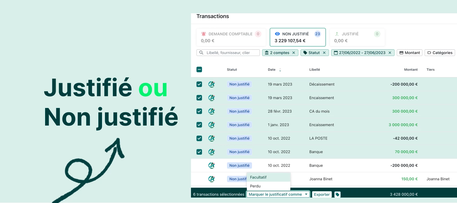 Les transactions "non justifiées" par défaut : plus d'oubli dans la transmission des justificatifs !